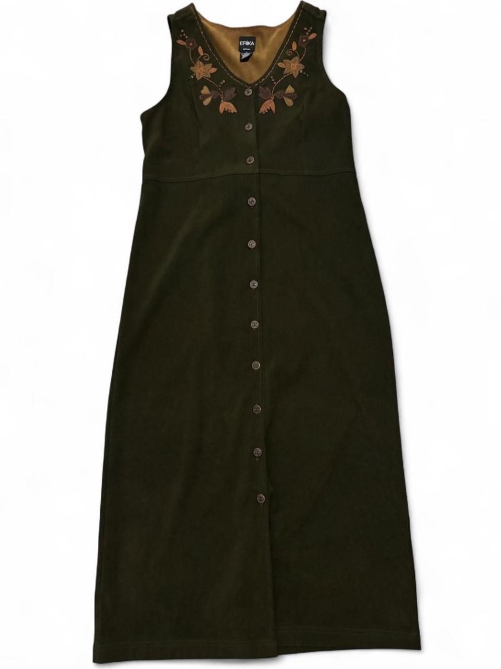90s Fall Leaves Embroidered Maxi Dress, Size Small, Teachercore, Cottagecore